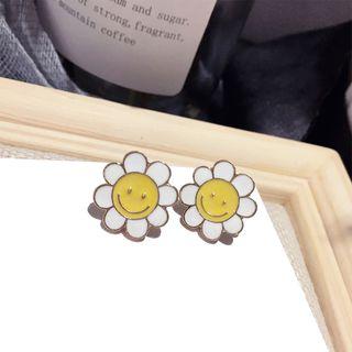 Smiley Face Flower Stud Earring 1 Pair - Steel Stud - Yellow - One Size