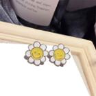 Smiley Face Flower Stud Earring 1 Pair - Steel Stud - Yellow - One Size