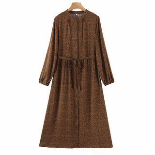 Long-sleeve Leopard Print Loose-fit Dress