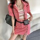 Short-sleeve Houndstooth Shirt Jacket / Lace-up Skort