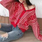 Smile Printed Cardigan Red - One Size