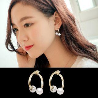 Faux Pearl Open Hoop Through & Through Earring 1 Pair - Earrings - Faux Pearl - Gold - One Size