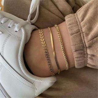 Set Of 3: Alloy Bracelet Set - Gold - One Size