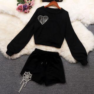 Set: Rhinestone Sweatshirt + Shorts