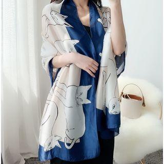 Cat Print Satin Scarf As Shown In Figure - One Size