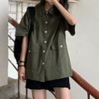Elbow-sleeve Cargo Shirt / A-line Midi Skirt