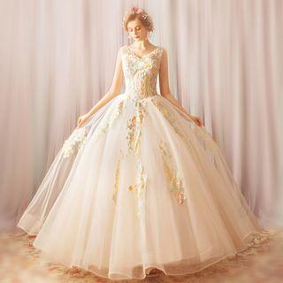 Sleeveless Sheer Floral A-line Evening Gown