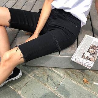 Knee-length Slashed Skinny Shorts