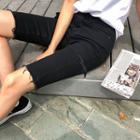 Knee-length Slashed Skinny Shorts