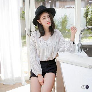 Ornate Striped Chiffon Blouse