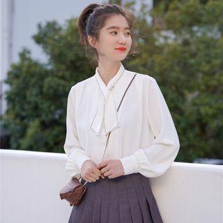 Tie-neck Button-up Blouse White - One Size