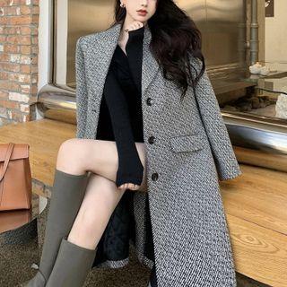 Lapel Long Wool Coat Gray - One Size