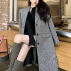Lapel Long Wool Coat Gray - One Size