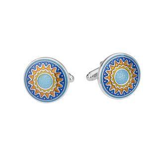 Fashion Elegant Colorful Sunflower Geometric Round Cufflinks Silver - One Size