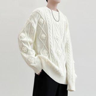 Floral Accent Cable Knit Sweater
