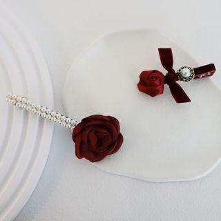 Rose / Faux Pearl Fabric Hair Clip