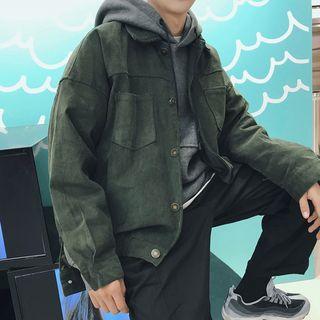 Letter Embroidered Corduroy Button Jacket