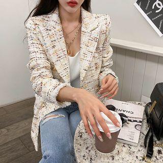 Double-button Fringed Tweed Blazer