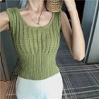 U-neck Knitted Tank Top / High Waist Wide-leg Pants