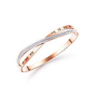 Fashion Temperament Plated Rose Gold Roman Numerals Cross Cubic Zirconia 316l Stainless Steel Bangle Rose Gold - One Size