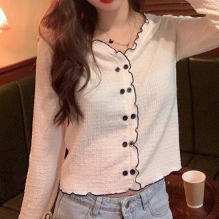 Double Breasted Frill Trim Blouse