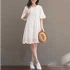 Scalloped-edge Elbow-sleeve A-line Dress