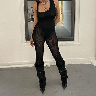 Plain Sleeveless Open-back Jumpsuit