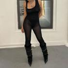 Plain Sleeveless Open-back Jumpsuit