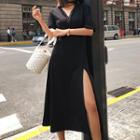 Short-sleeve Slit-side Midi A-line Dress