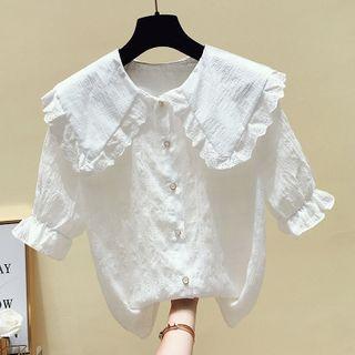 Short-sleeve Eyelet Lace Collar Shirt