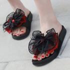 Lace Accent Ribbon Slide Sandals