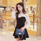 Long-sleeve Chiffon-panel A-line Mini Sheath Dress