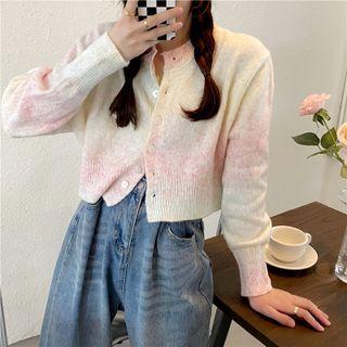 Gradient Slim-fit Cropped Cardigan As Figure - One Size