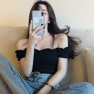 Off-shoulder Slim-fit Crop Top Black - One Size
