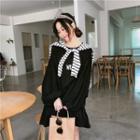 Lettering Balloon-sleeve T-shirt Dress With Striped Shawl