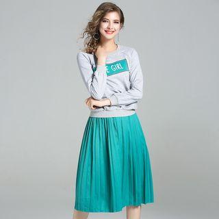 Set: Print Pullover + Accordion Pleat Skirt
