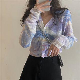 Color Block Cardigan Purple & Blue Stripe - White - One Size