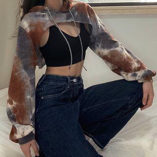 Long Sleeve Tie-dyed Crop Hoodie