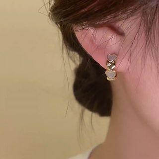 Heart Hoop Earring 1 Pair - Gold & White - One Size