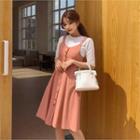 Button-through Flared Pinafore Dress Pink - One Size
