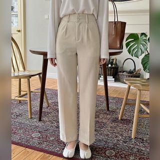 Button-detail Straight-leg Dress Pants