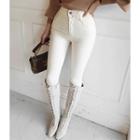 Double-button Fleece-lined Skinny Pants