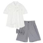 Short-sleeve Plain Bow Shirt / Plaid Bow Shorts