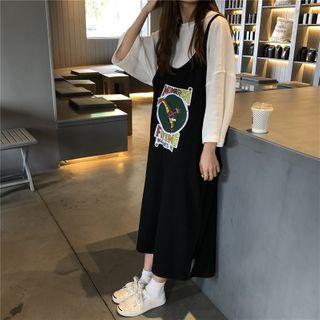3/4-sleeve T-shirt / Print Midi Pinafore Dress