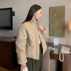 Turtle-neck Faux-leather Padded Jacket