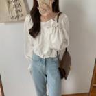 Long-sleeve Lace Panel Cropped Blouse
