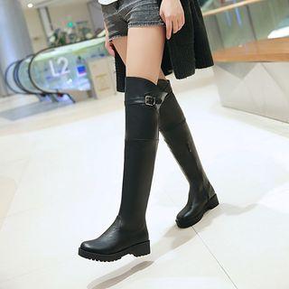 Buckled Low Block Heel Over-the-knee Boots
