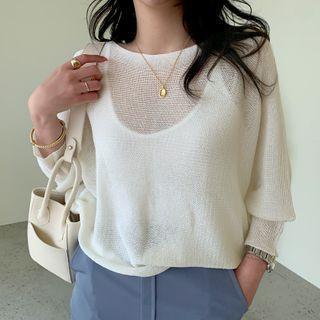 Boatneck Batwing-sleeve Sweater Ivory - One Size
