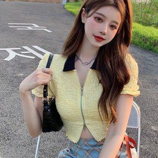 Short-sleeve Zipper Top / A-line Skirt