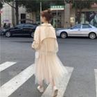 Double Breasted Mesh Paneled Jacket / A-line Midi Skirt